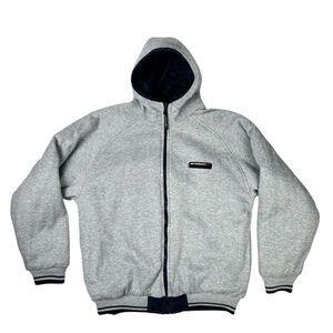 Speedo Jacket Mens Small Blue Gray Windbreaker Fleece Reversible Bomber Hooded